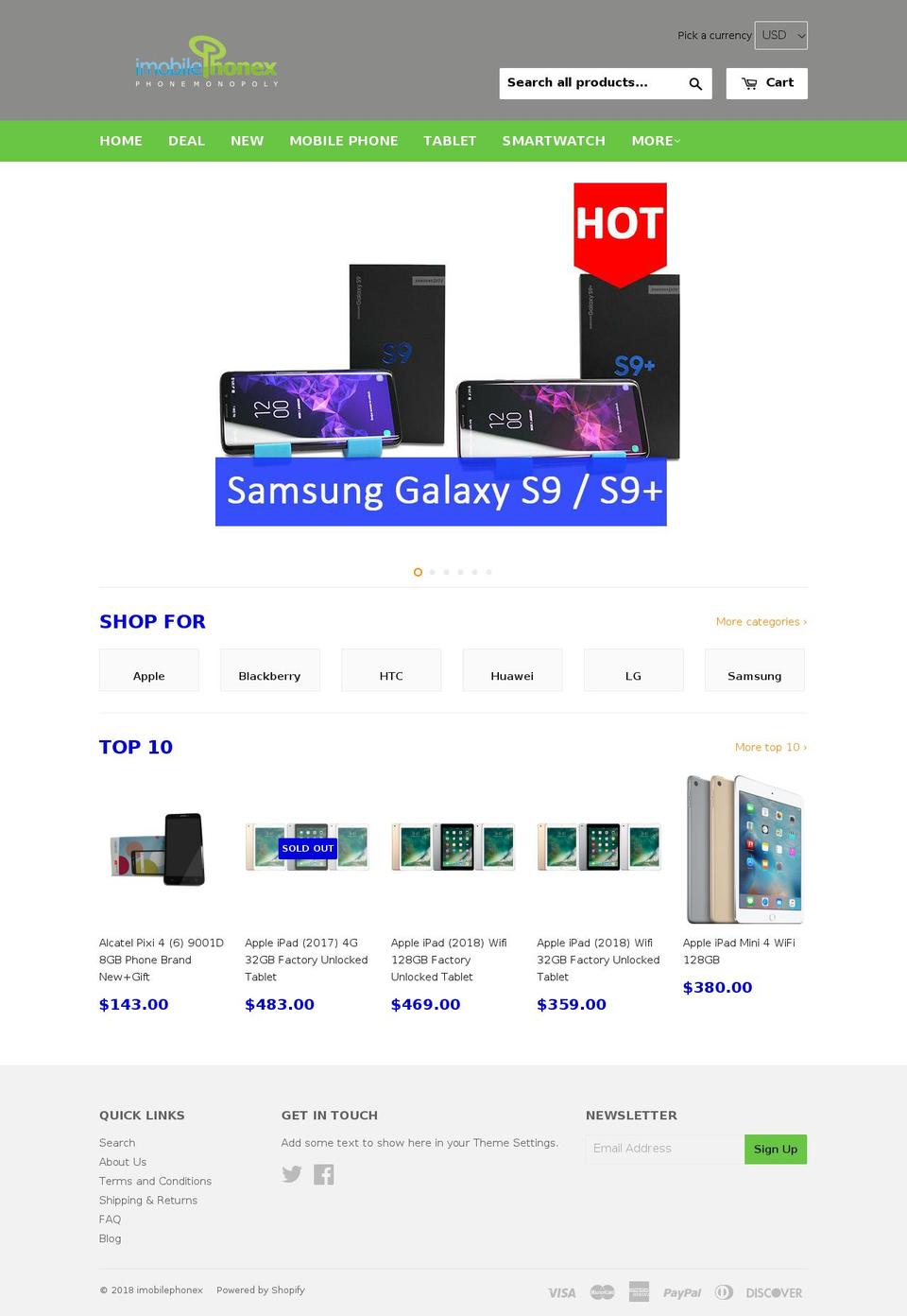 imobilephonex.net shopify website screenshot