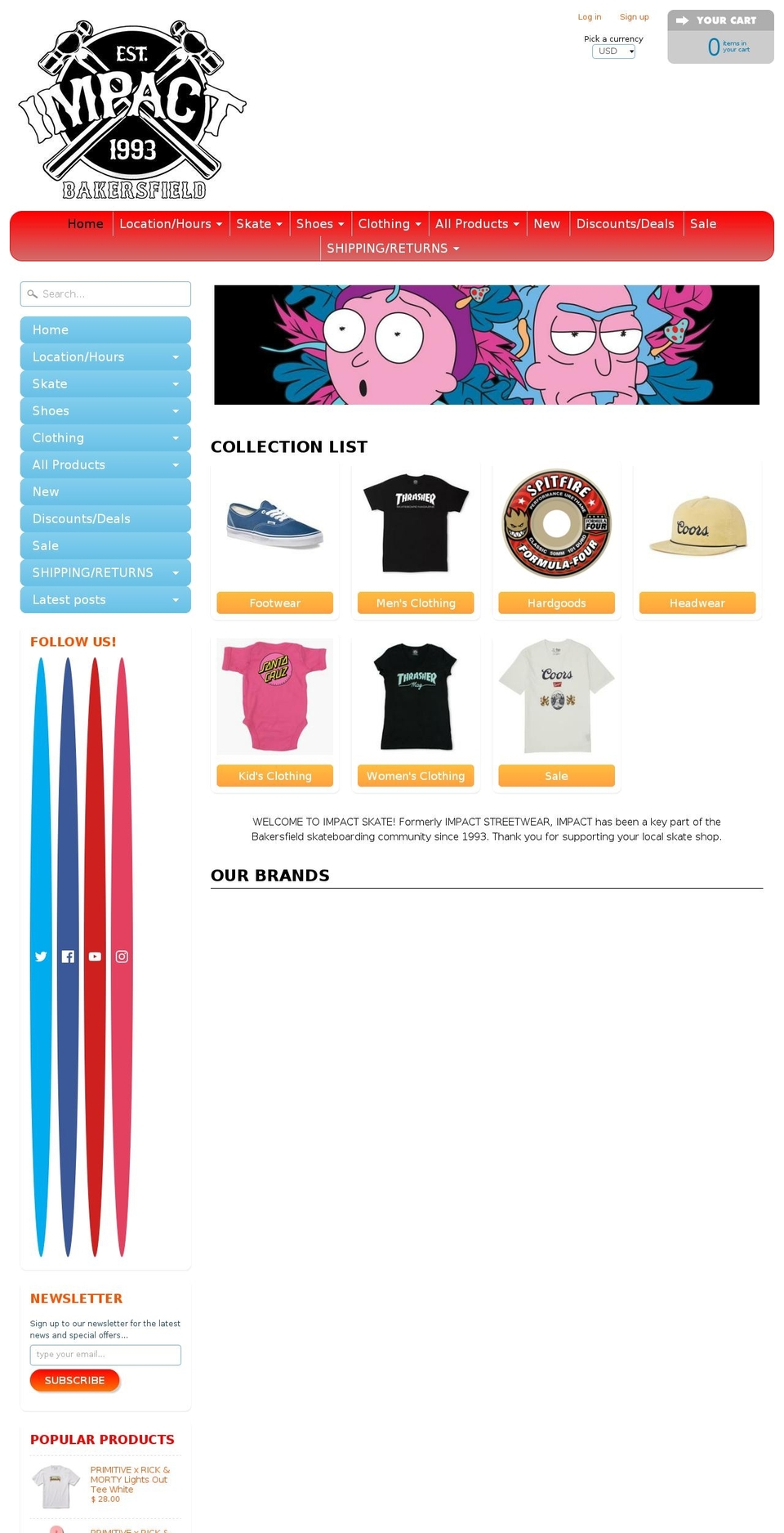 impactskateshop.com shopify website screenshot