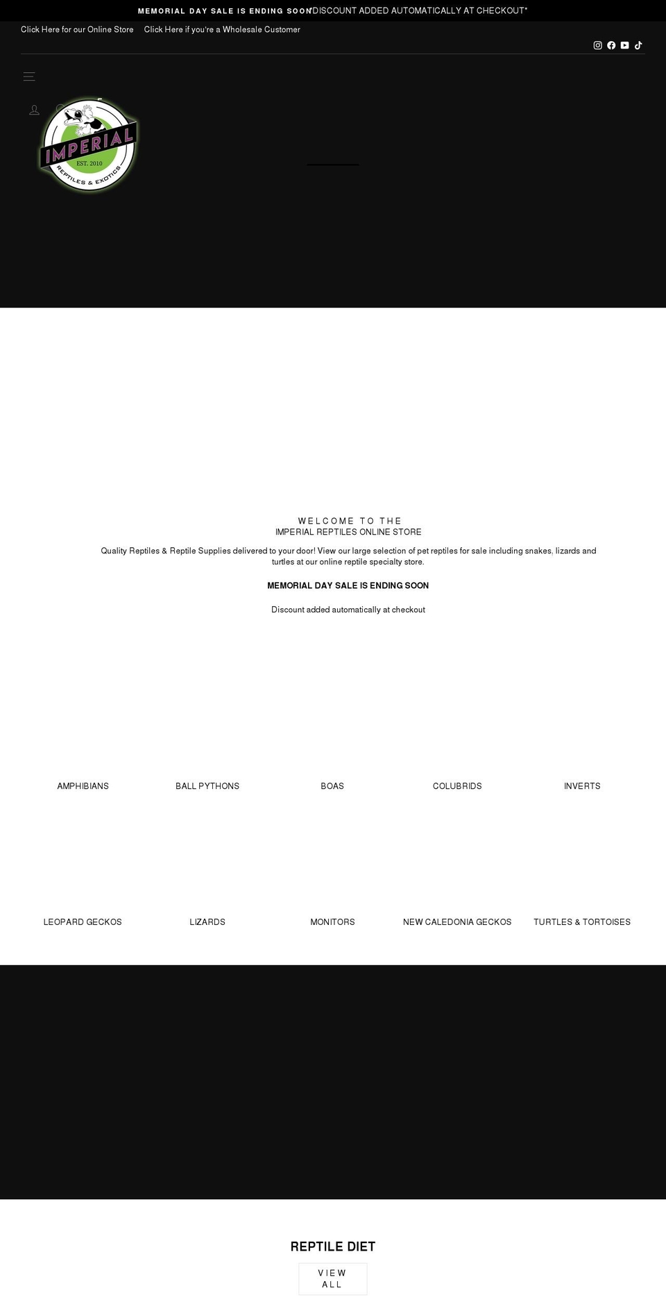 imperialreptiles.com shopify website screenshot