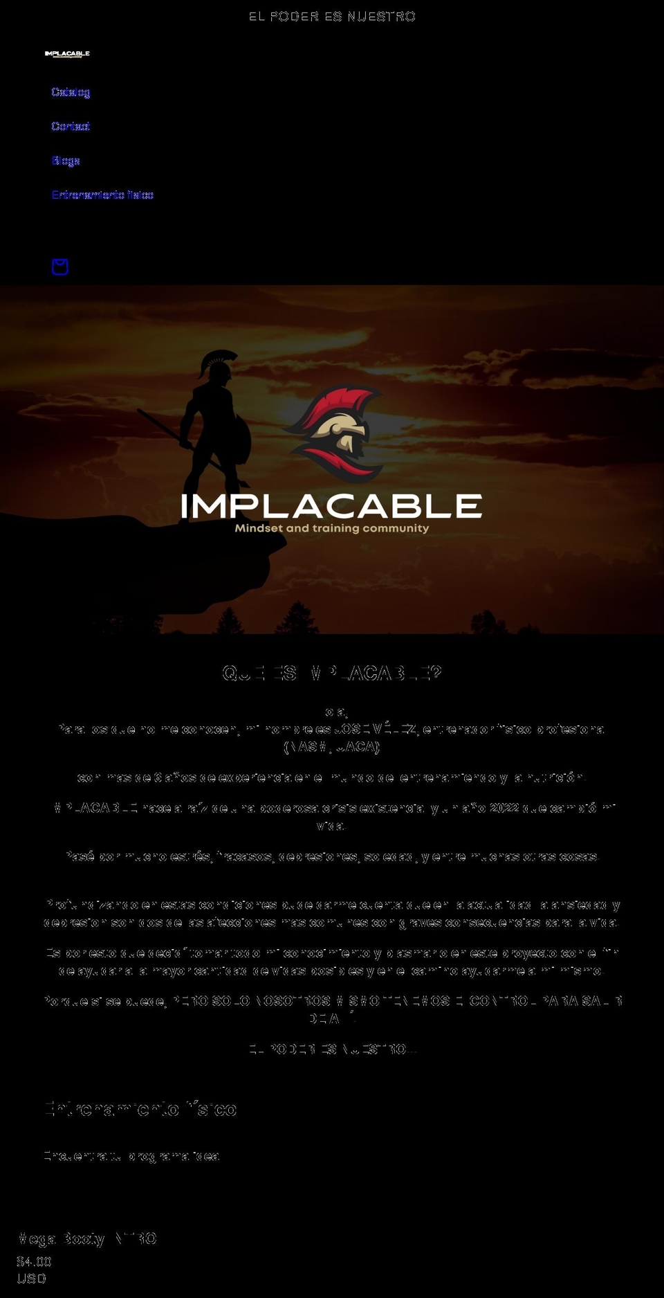 implacable.us shopify website screenshot