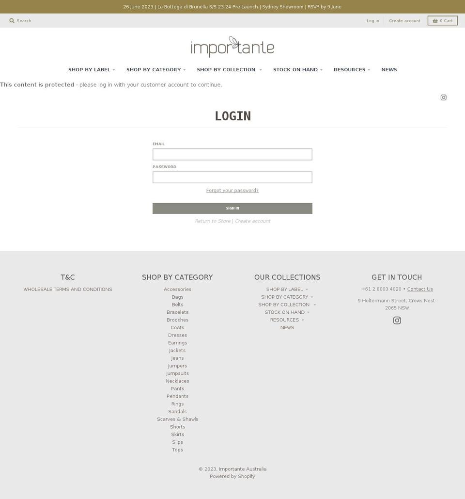 importante-wholesale.myshopify.com shopify website screenshot