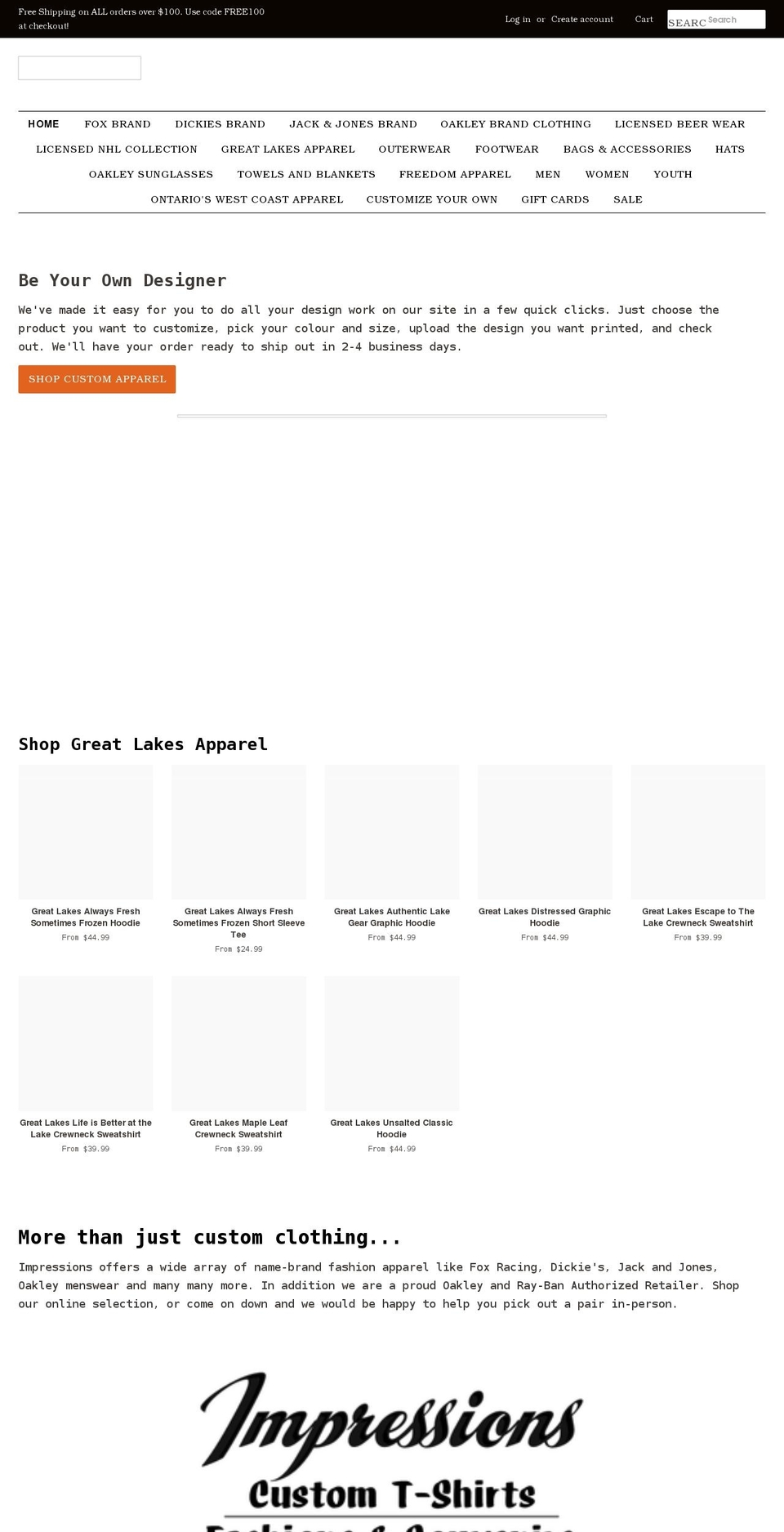 impressionscustomt-shirts.com shopify website screenshot