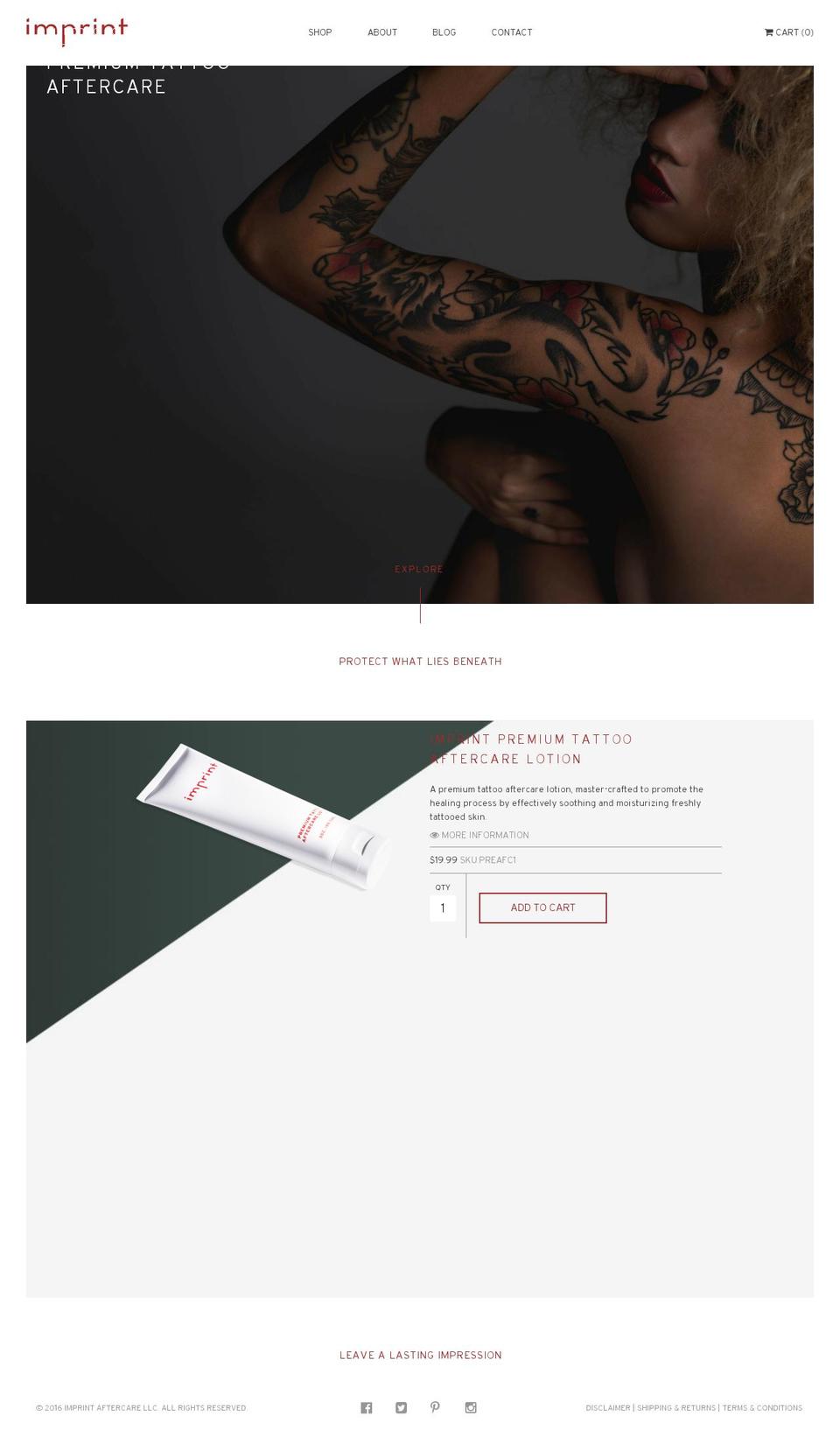 imprintaftercare.com shopify website screenshot