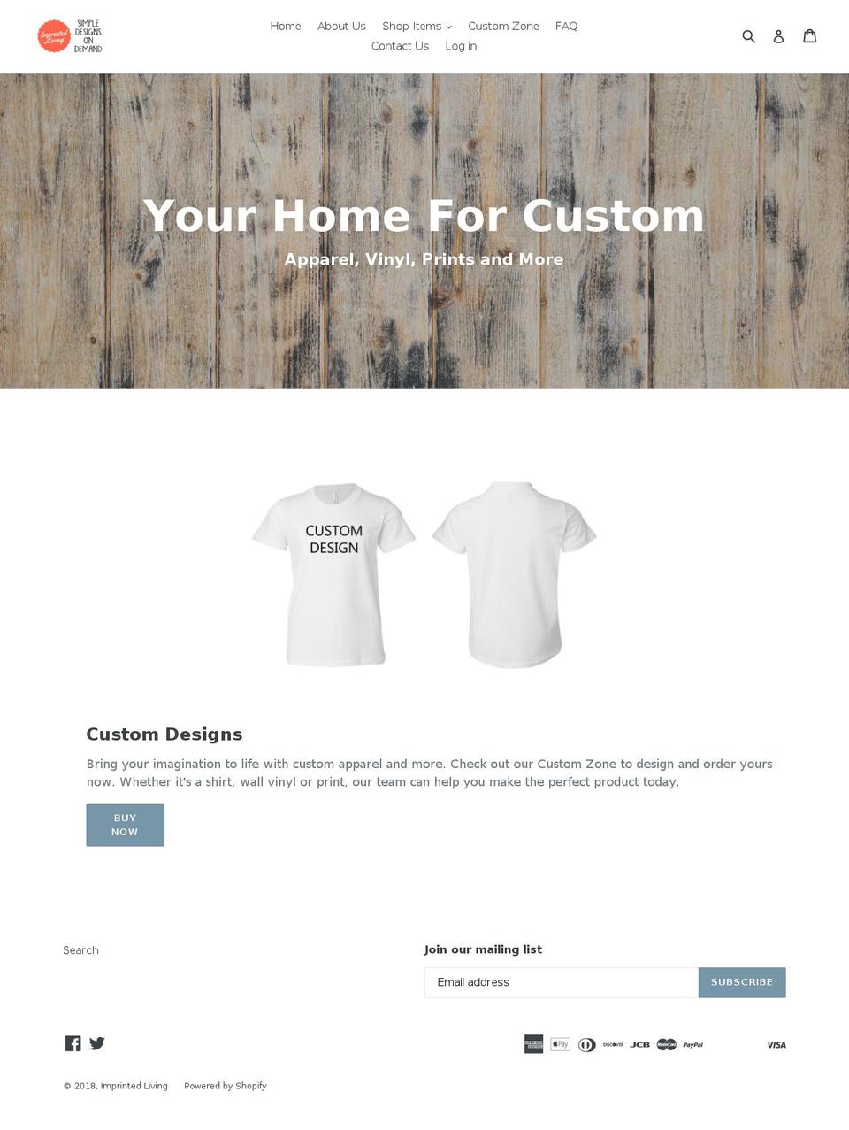imprintedliving.com — Shopify storefront screenshot