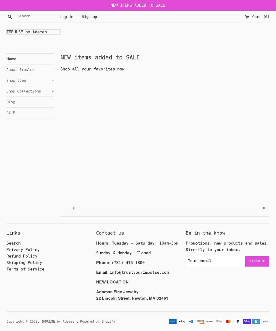 impulsebyadamas.com shopify website screenshot