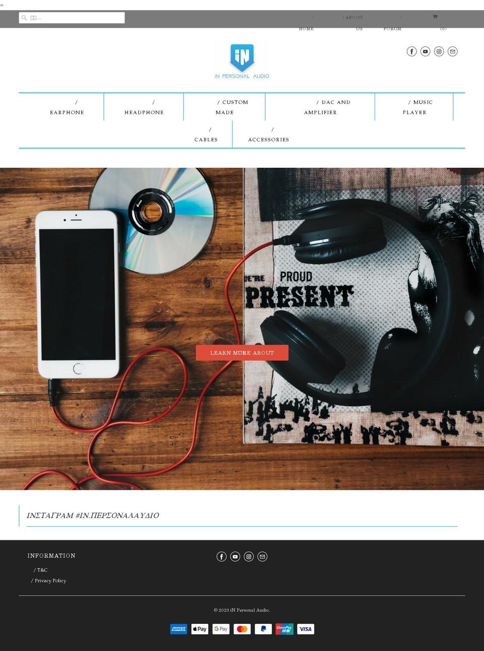 in-personal-audio.com shopify website screenshot