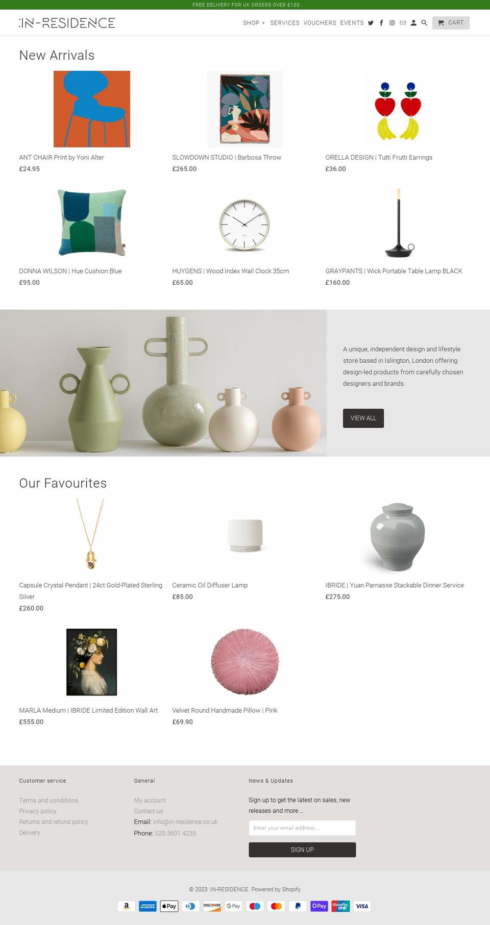 in-residence.co.uk shopify website screenshot