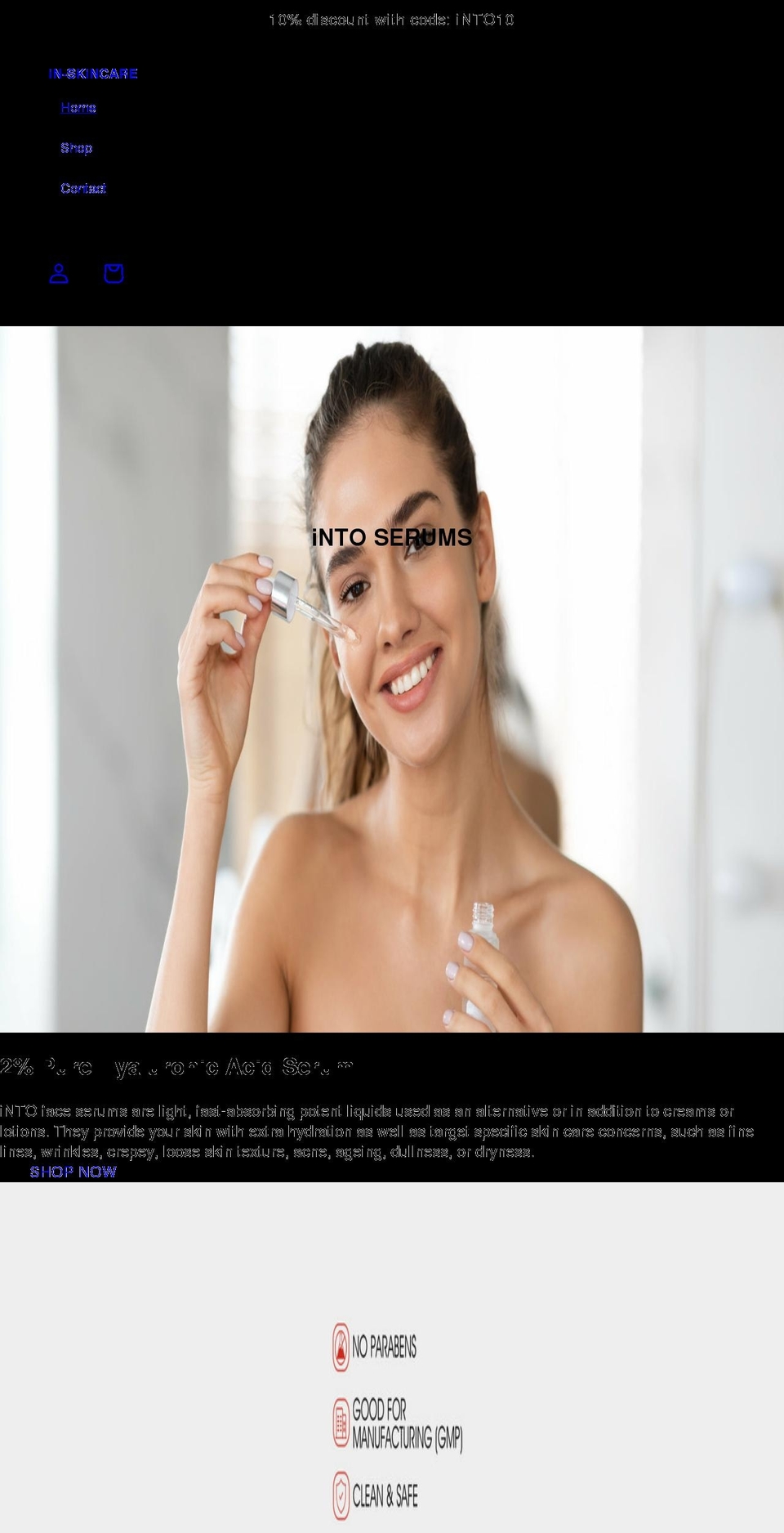 in-skincare.com shopify website screenshot