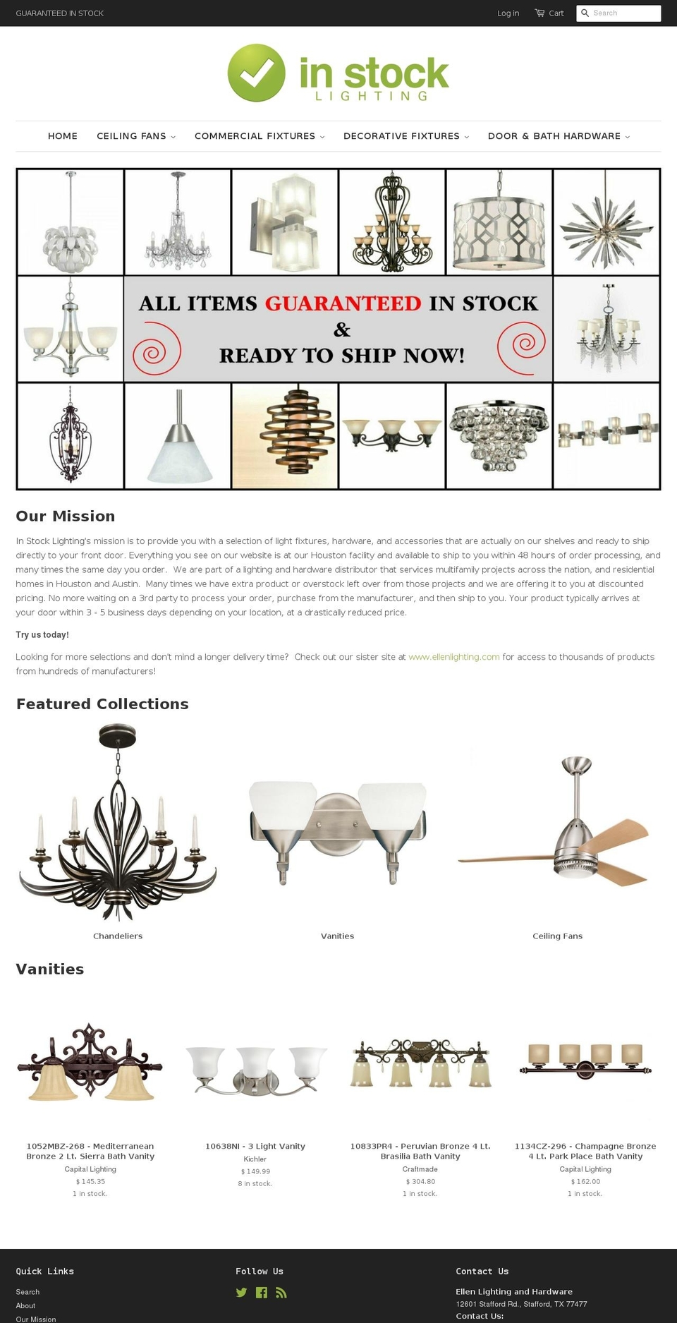 in-stock-lighting.com shopify website screenshot