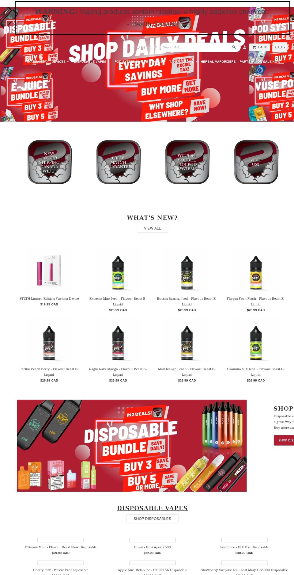 in2vapes.com shopify website screenshot