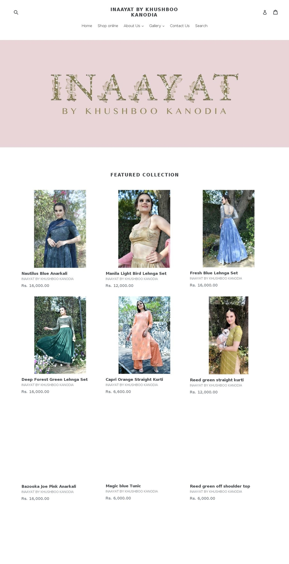 inaayatbykk.com — Shopify storefront screenshot