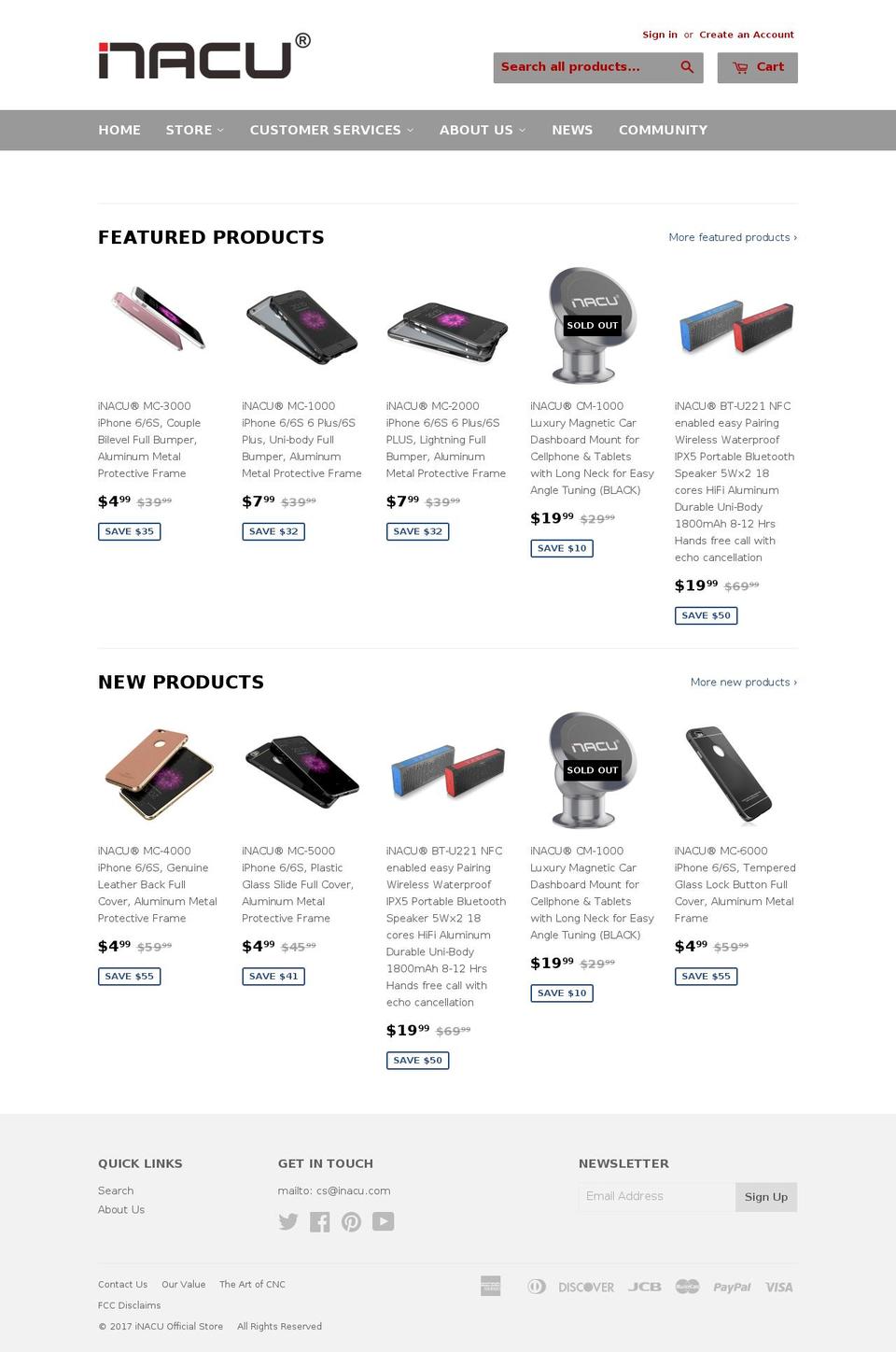 inacu.com shopify website screenshot