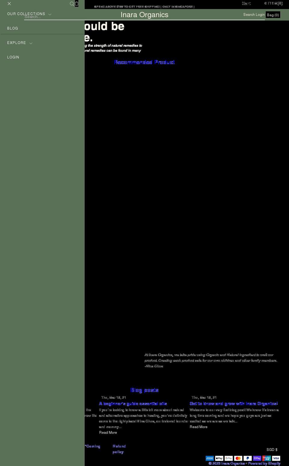 inaraorganics.com — Shopify storefront screenshot