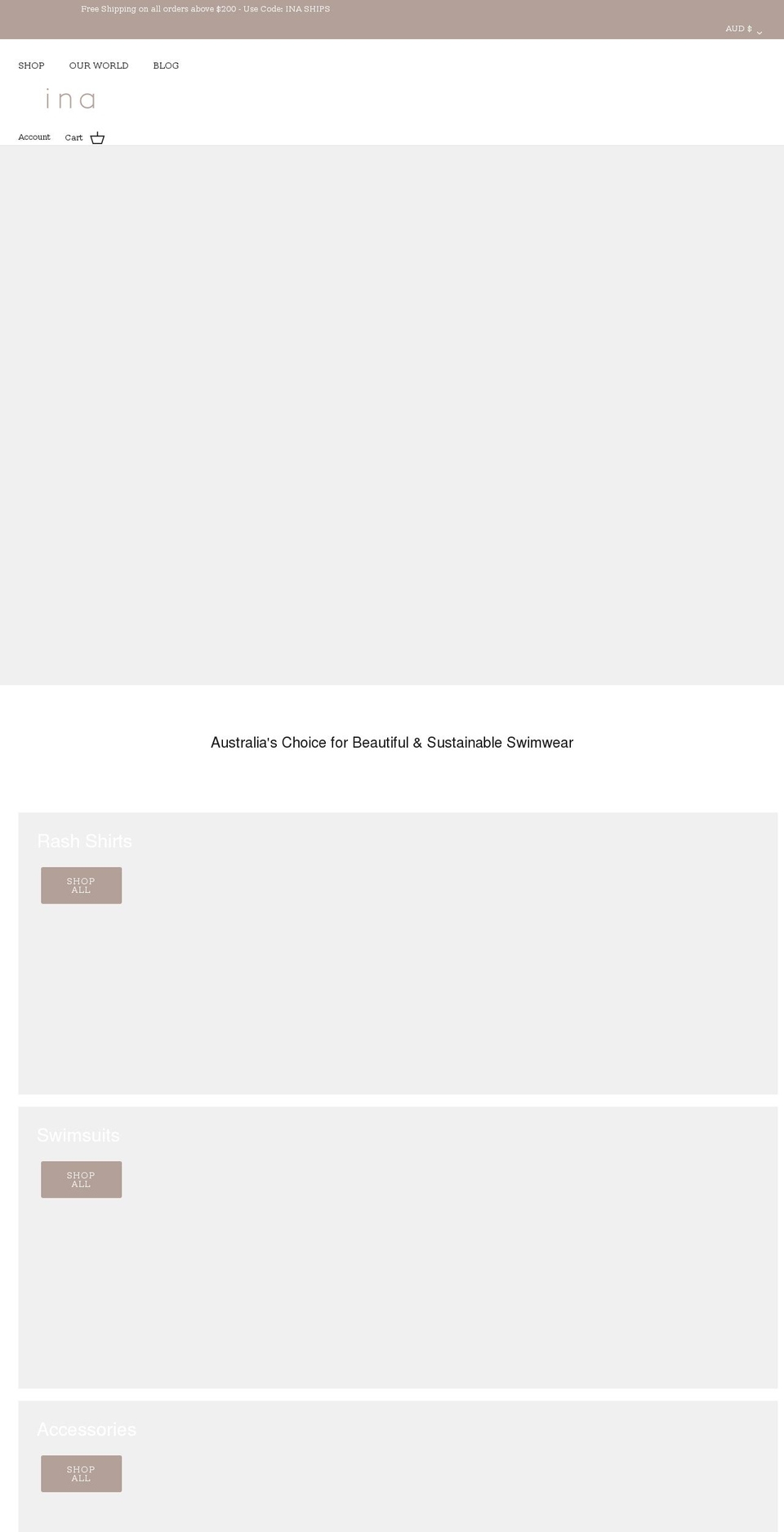 inaswim.com.au shopify website screenshot