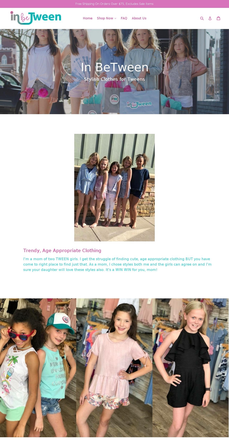 inbetweenboutique.com shopify website screenshot