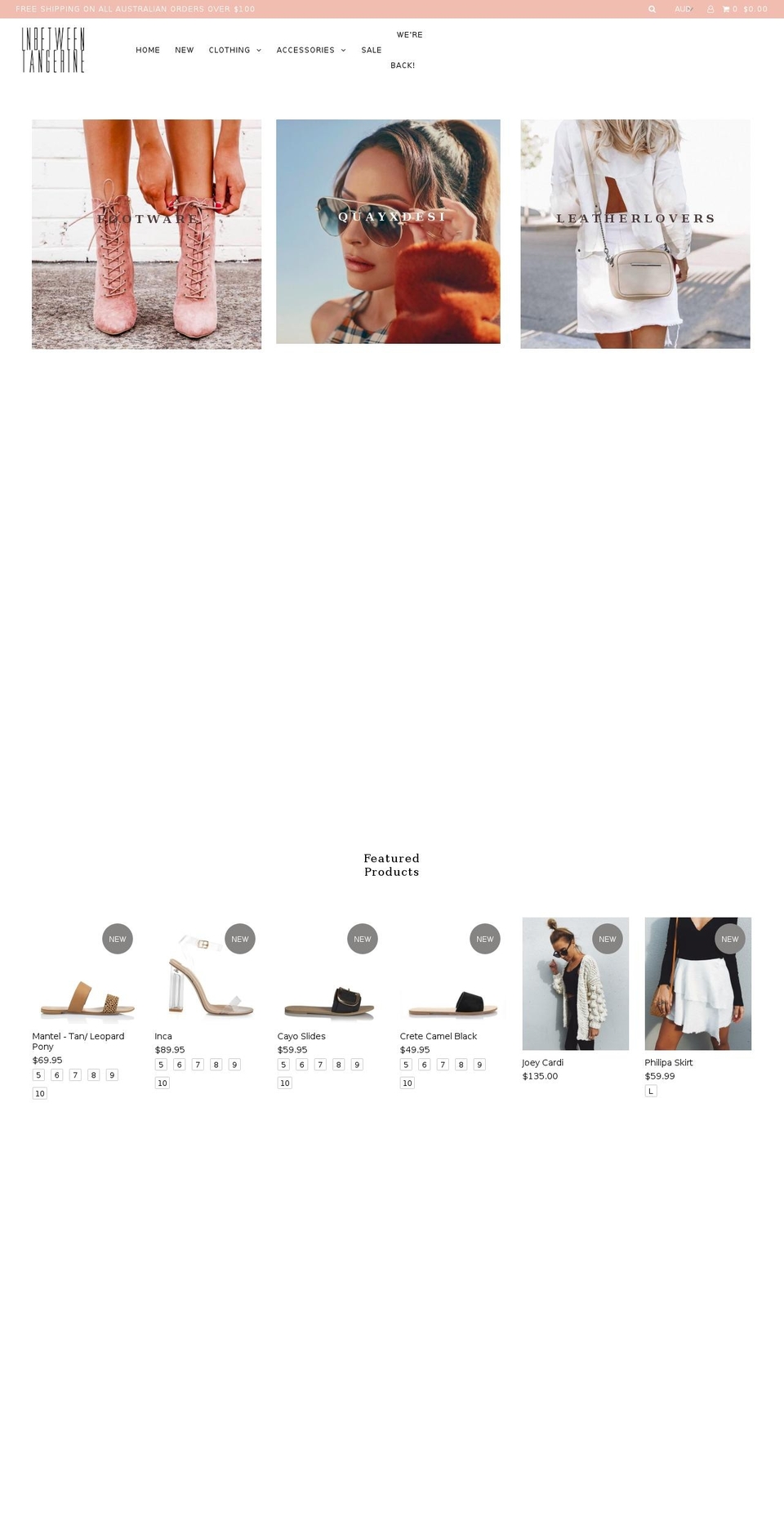 inbetweentangerine.com shopify website screenshot