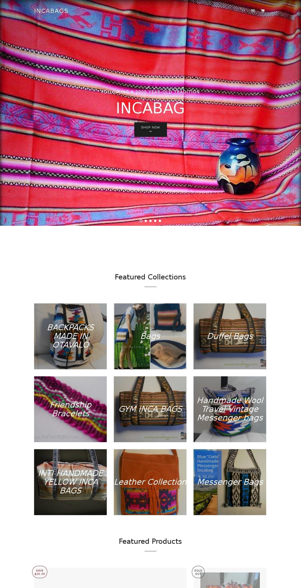 incabag.com shopify website screenshot