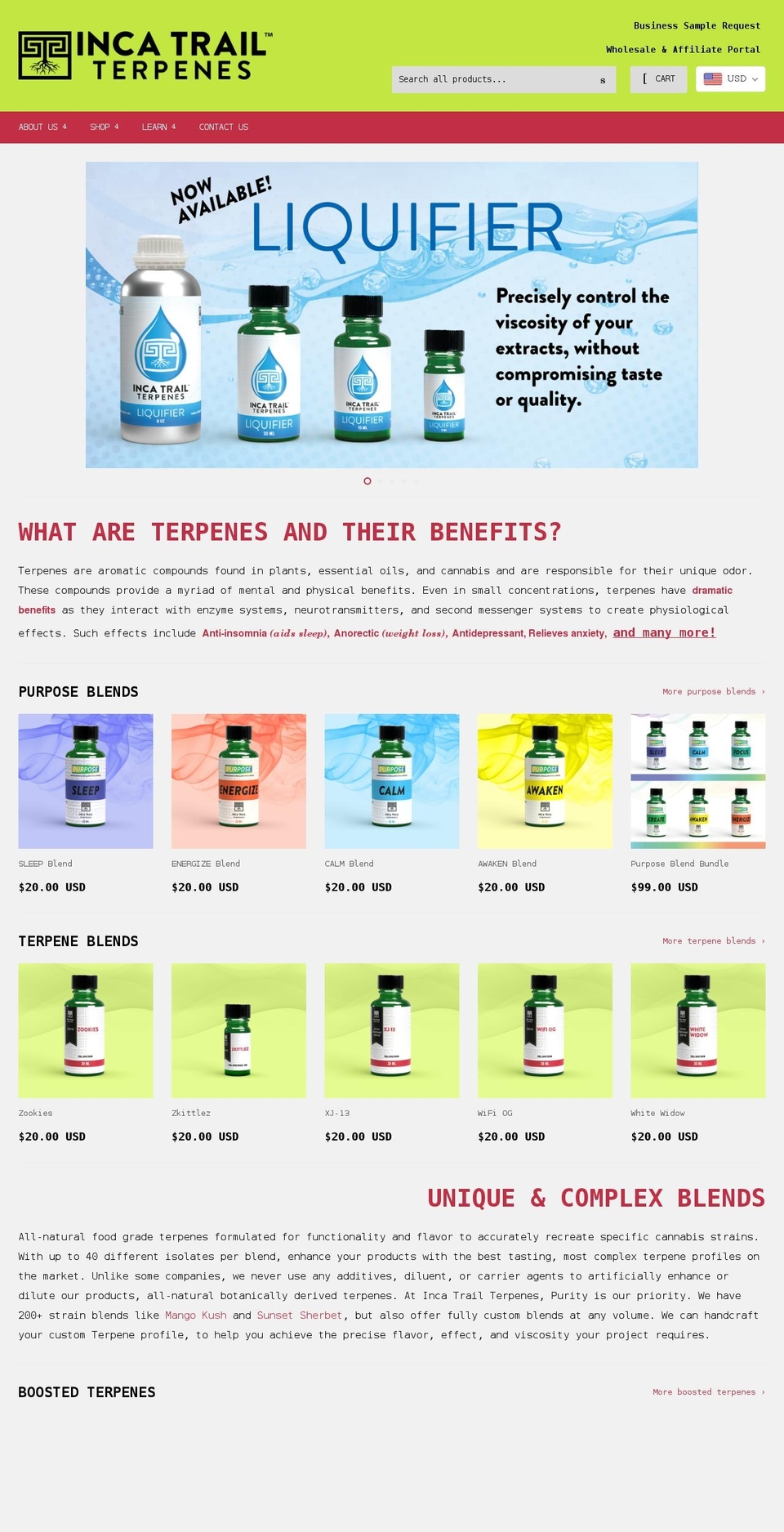 incatrailterpenes.com shopify website screenshot
