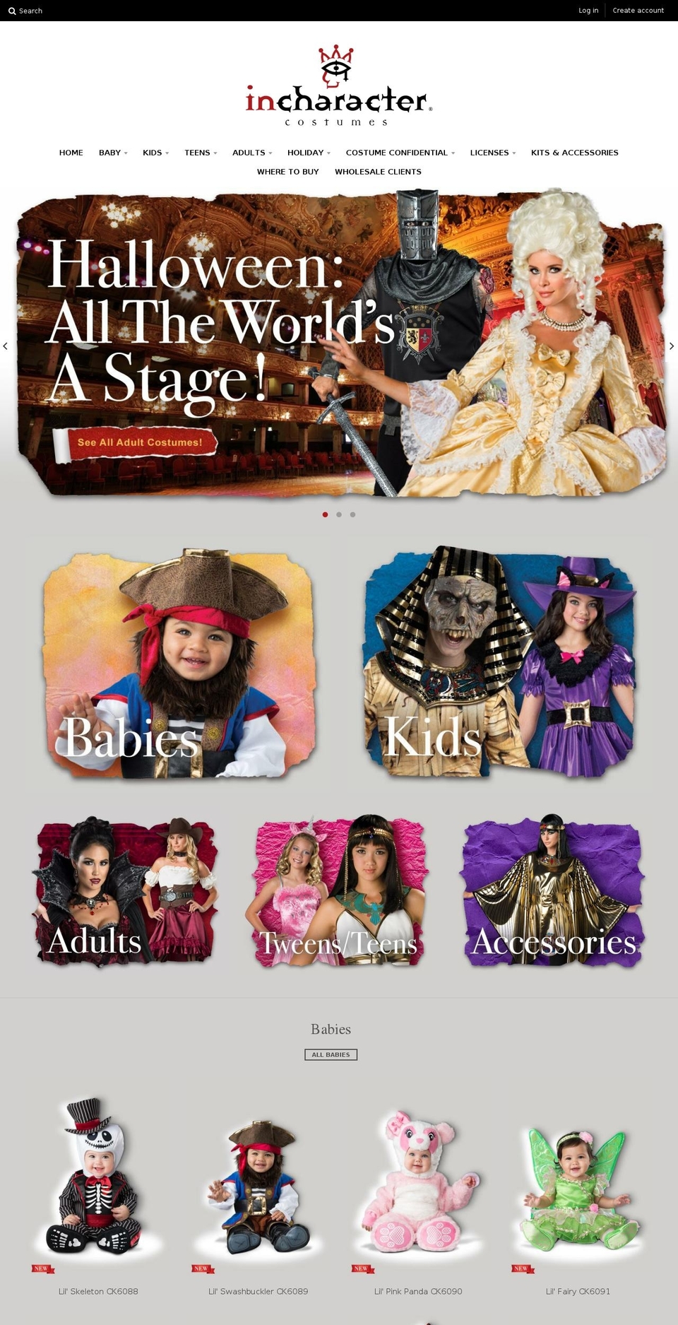 incharactercostume.com — Shopify storefront screenshot