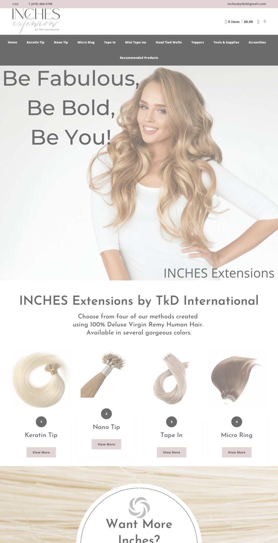 incheshairextensions.com shopify website screenshot