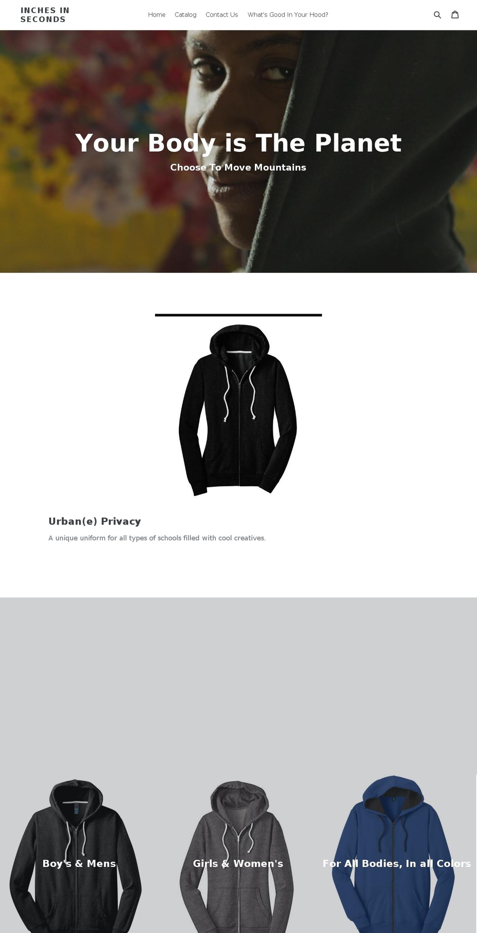 inchesinseconds.com — Shopify storefront screenshot