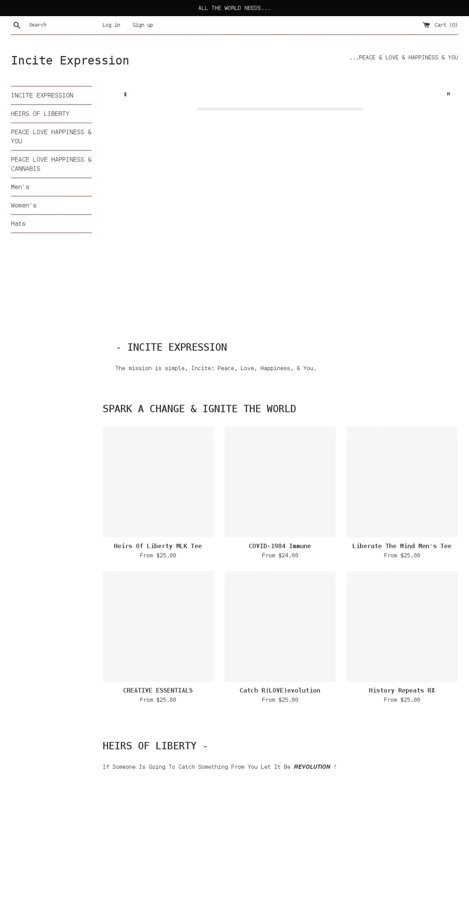 inciteexpression.com — Shopify storefront screenshot