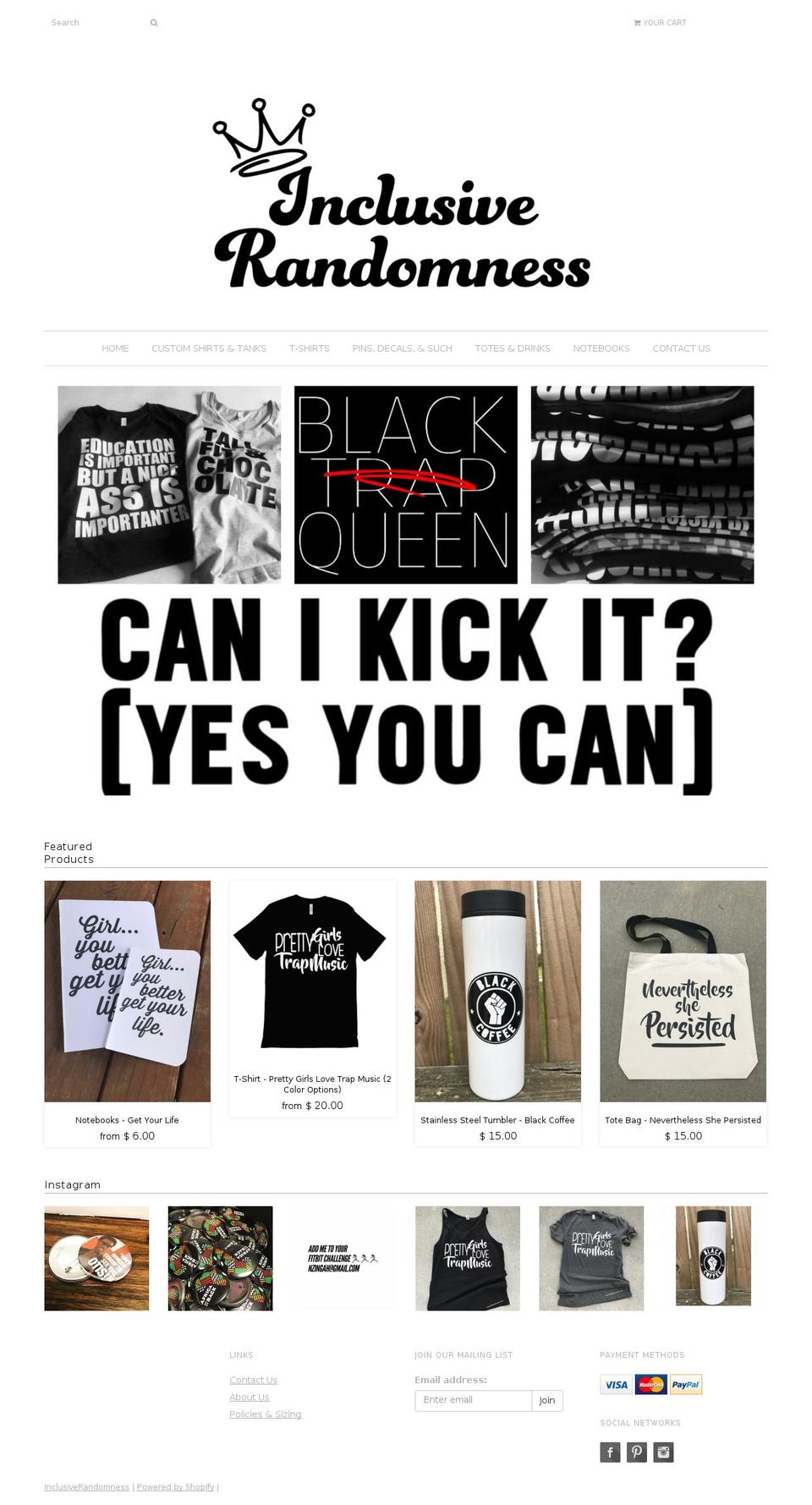 inclusiverandomness.com shopify website screenshot