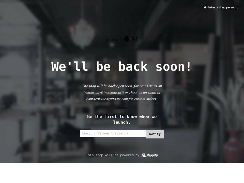 incognitoart.com shopify website screenshot