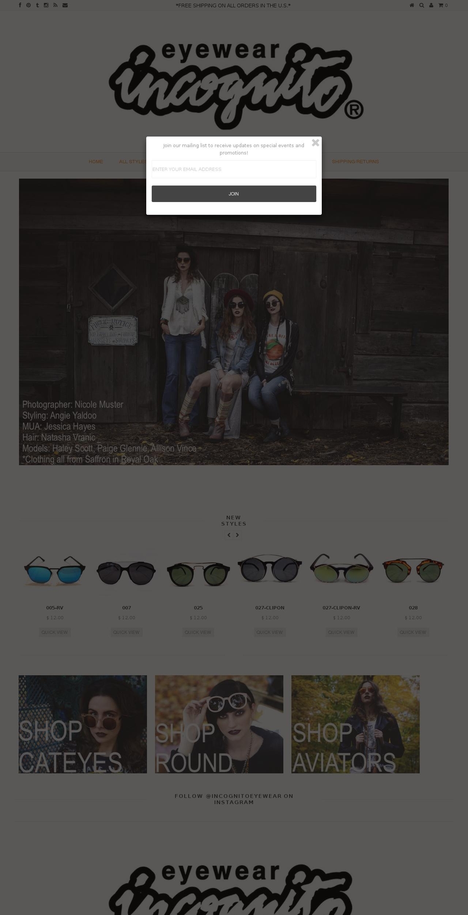 incognitoeyewear.net shopify website screenshot