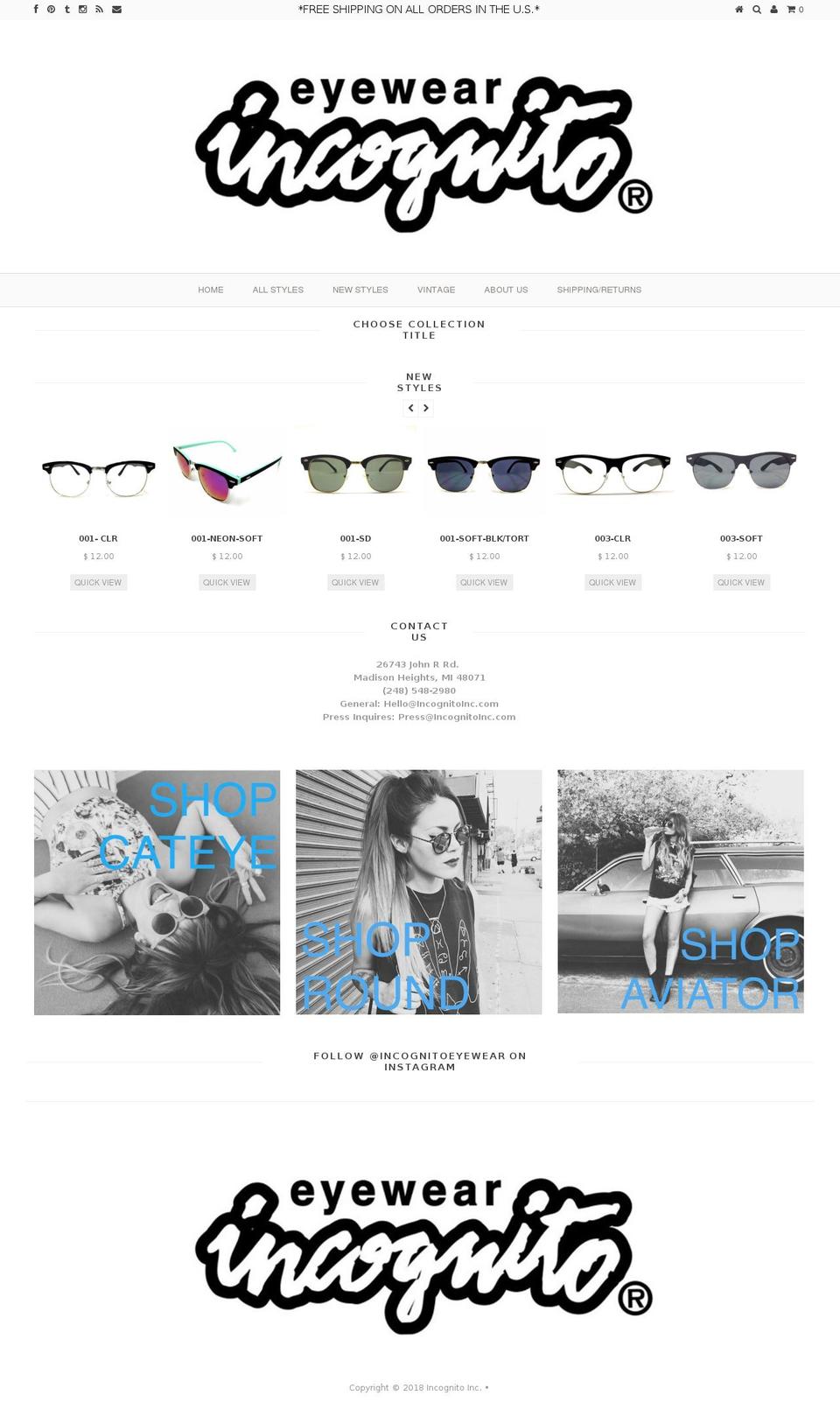incognitoretail.com shopify website screenshot