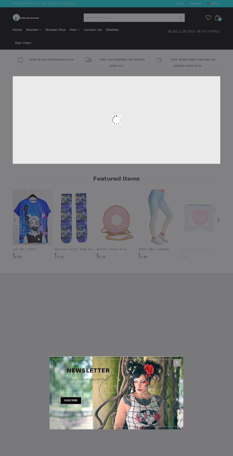 incontrolclothing.com shopify website screenshot