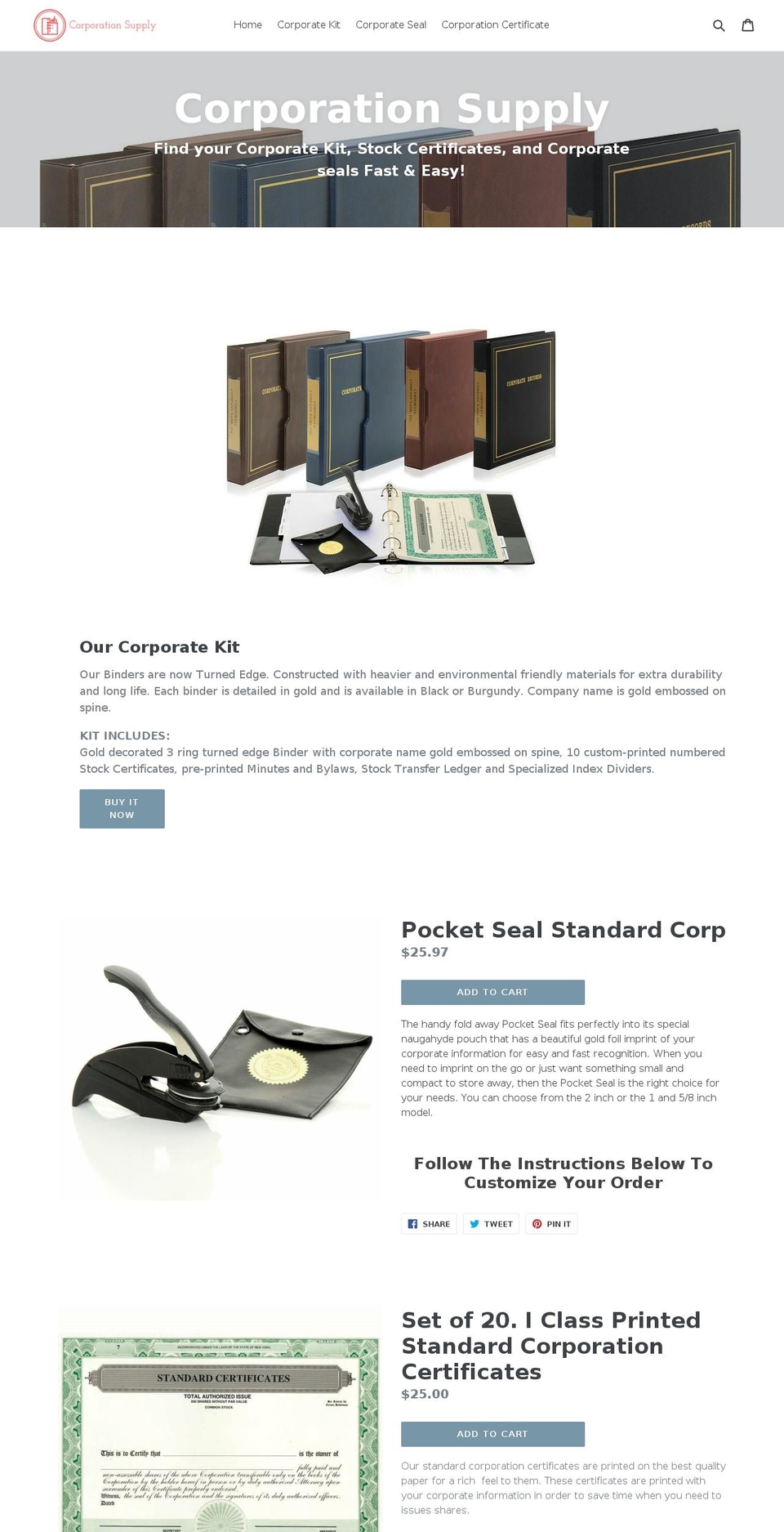 incorporationsupply.com — Shopify storefront screenshot