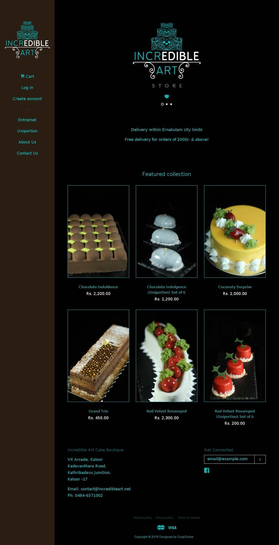 incredibleartcakes.net shopify website screenshot
