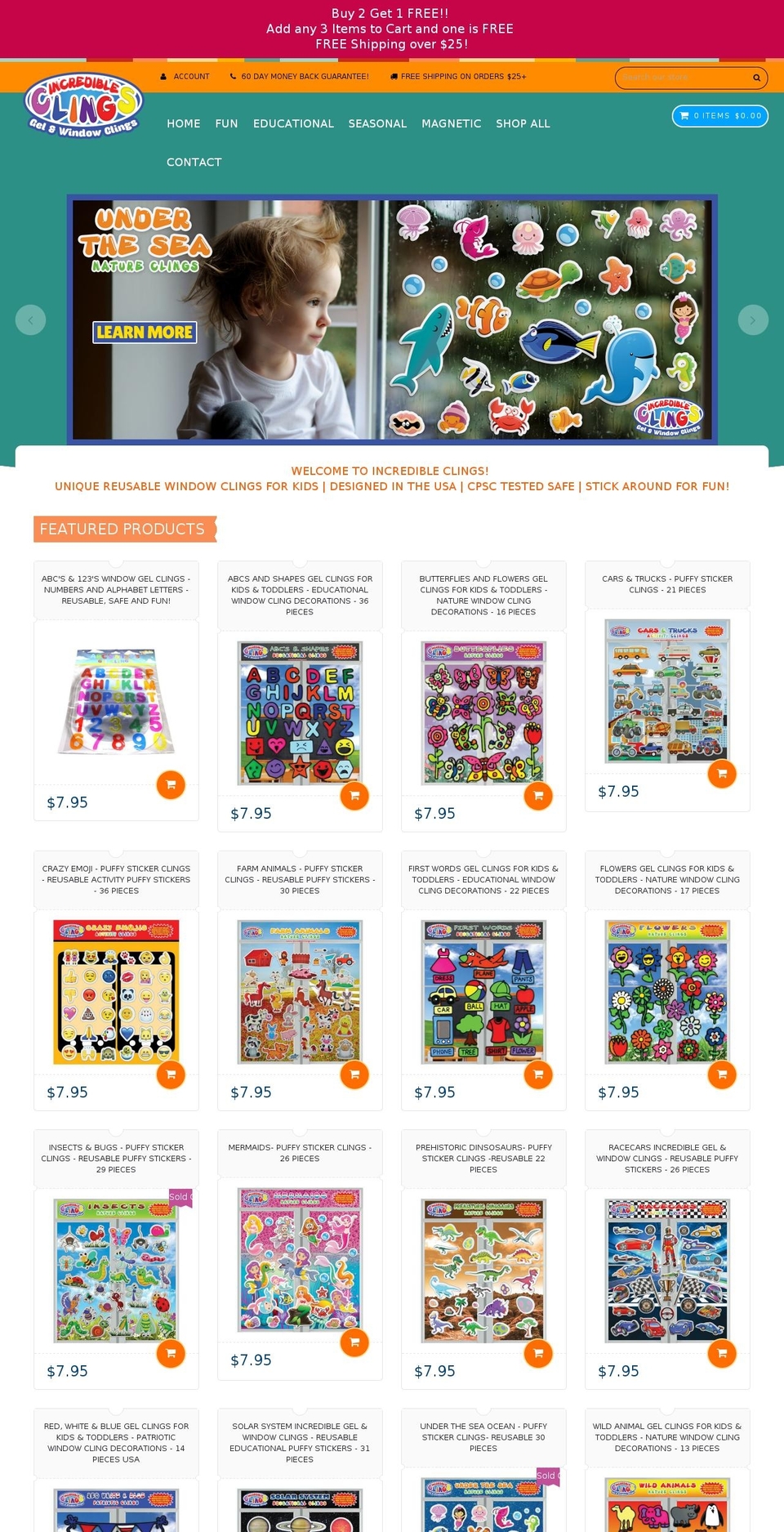 incredibleclings.com — Shopify storefront screenshot
