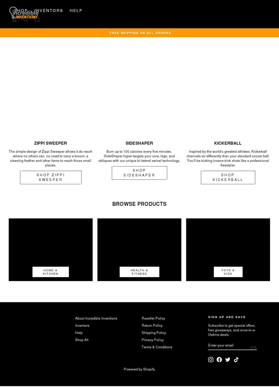 incredibleinventions.com shopify website screenshot