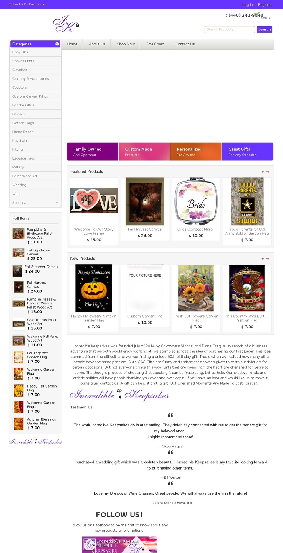 incrediblekeepsakes.com shopify website screenshot