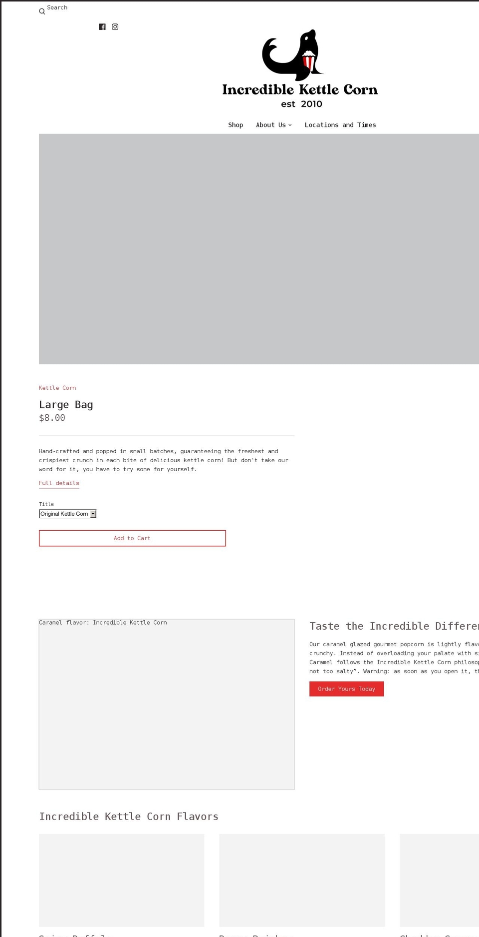 incrediblekettlecorn.com shopify website screenshot