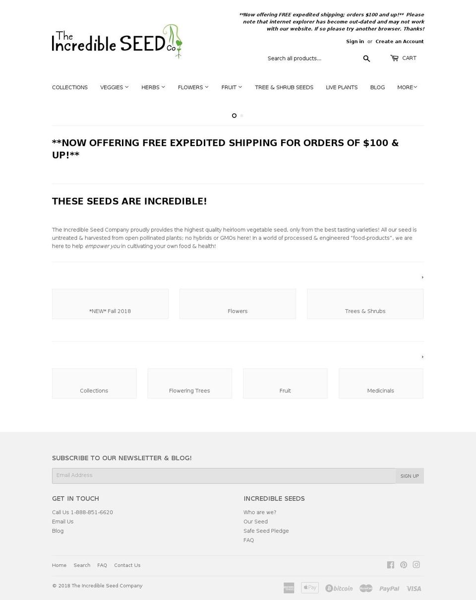 incredibleseeds.ca shopify website screenshot