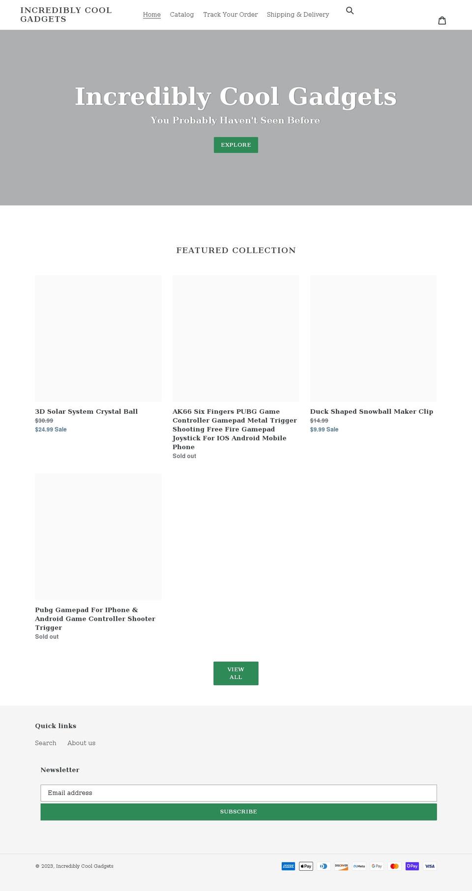 incrediblycoolgadgets.com shopify website screenshot