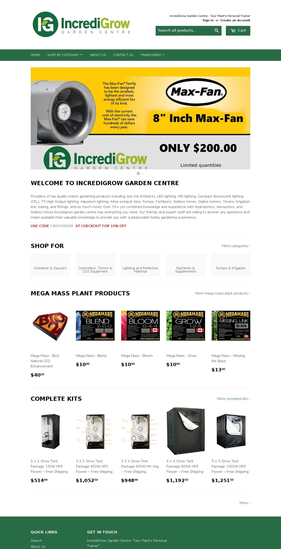 incredigrow.ca shopify website screenshot