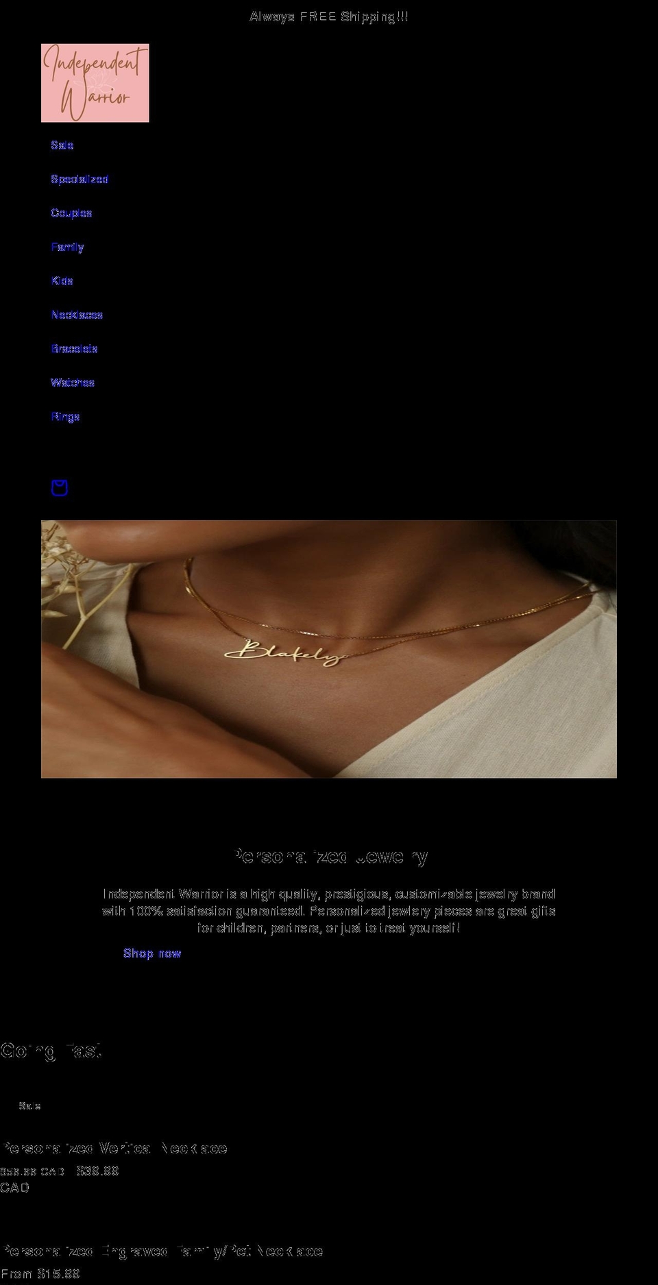 independentwarrior.com shopify website screenshot