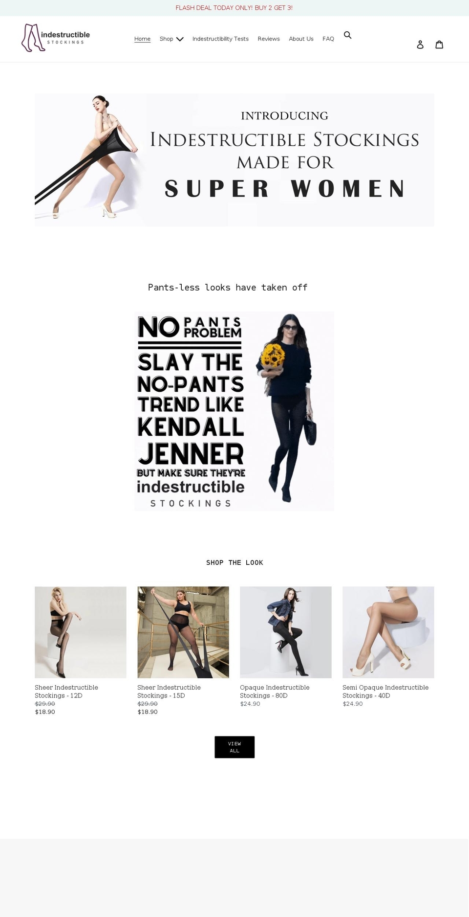 indestructiblestockings.com shopify website screenshot