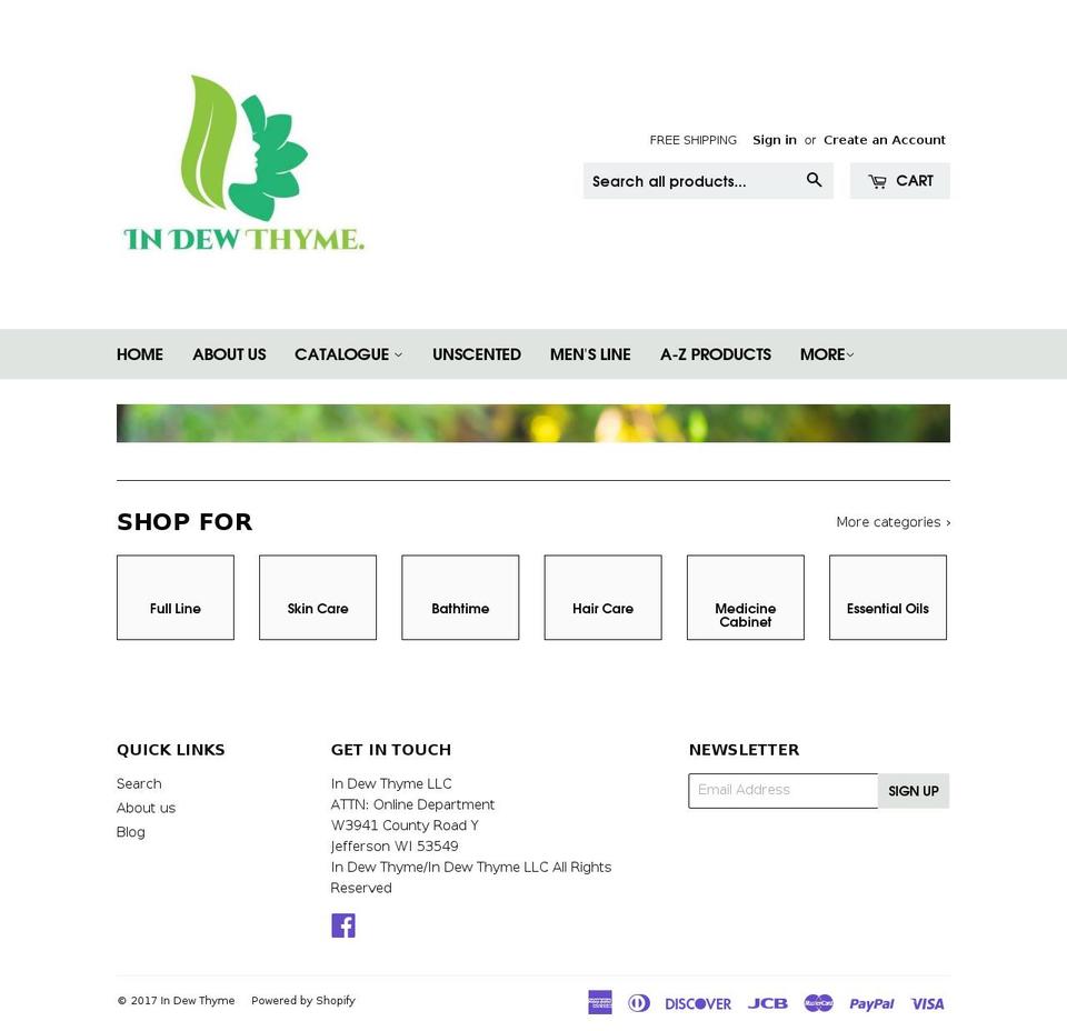 indewthyme.com shopify website screenshot