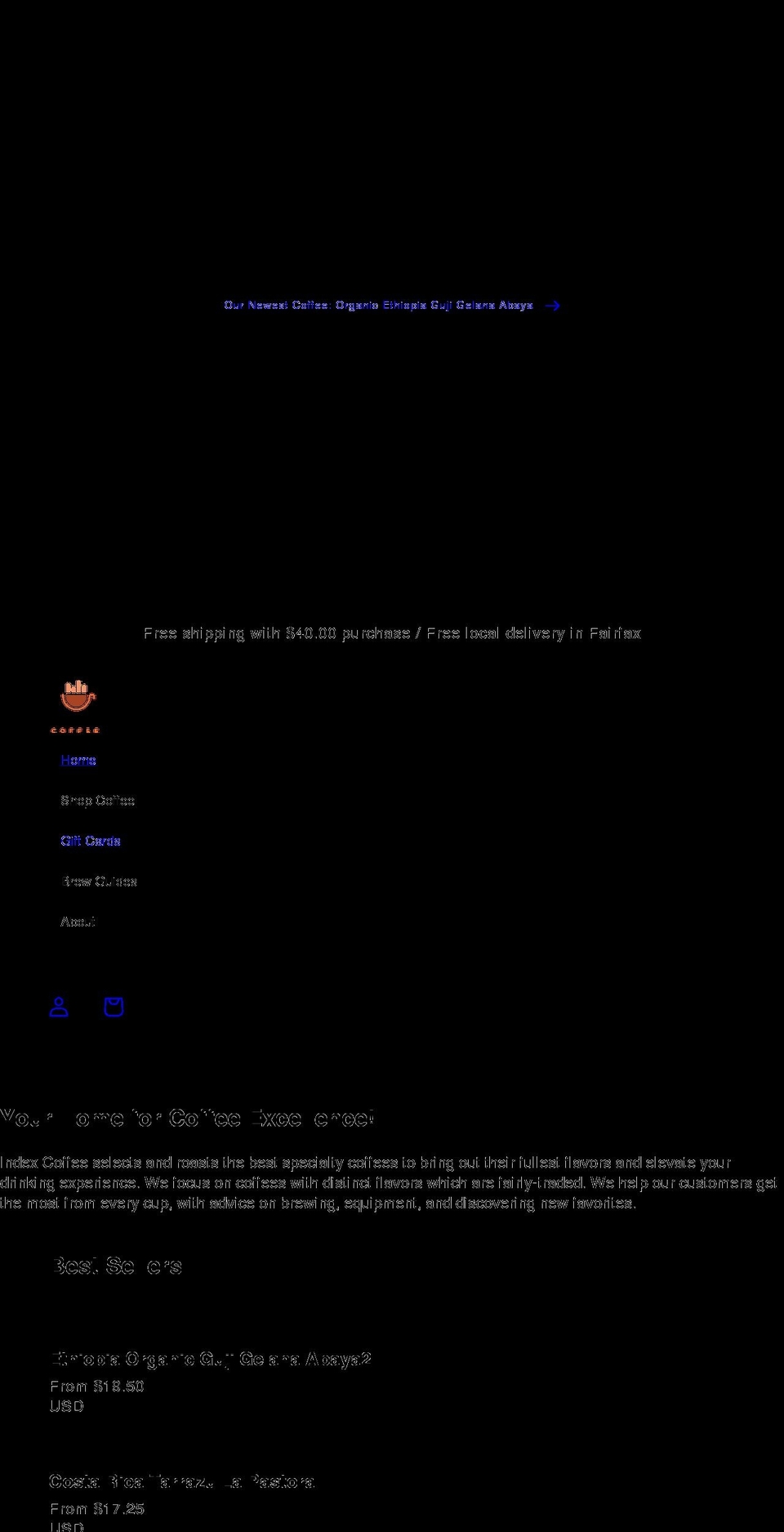 indexcoffee.com shopify website screenshot