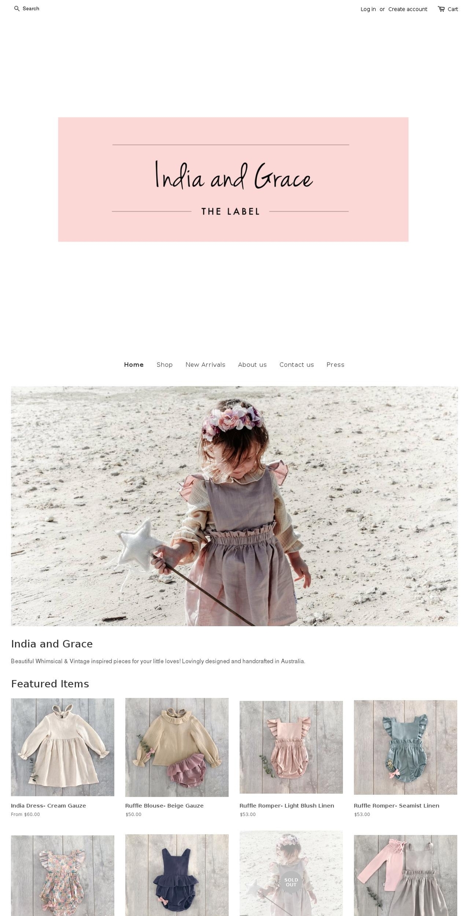 indiaandgrace.com — Shopify storefront screenshot