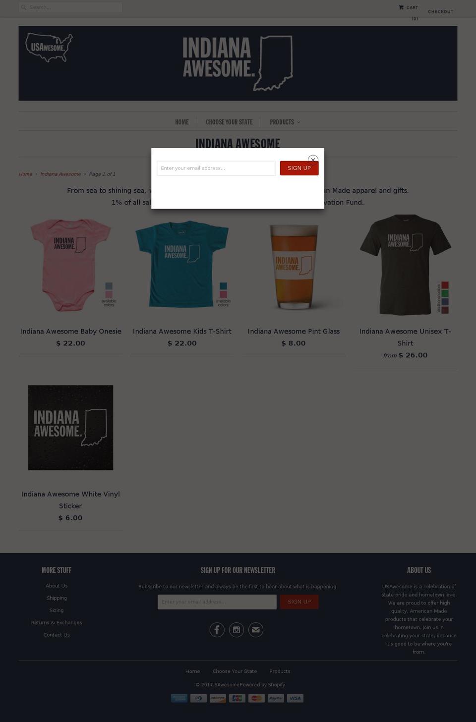 indianaawesome.com shopify website screenshot