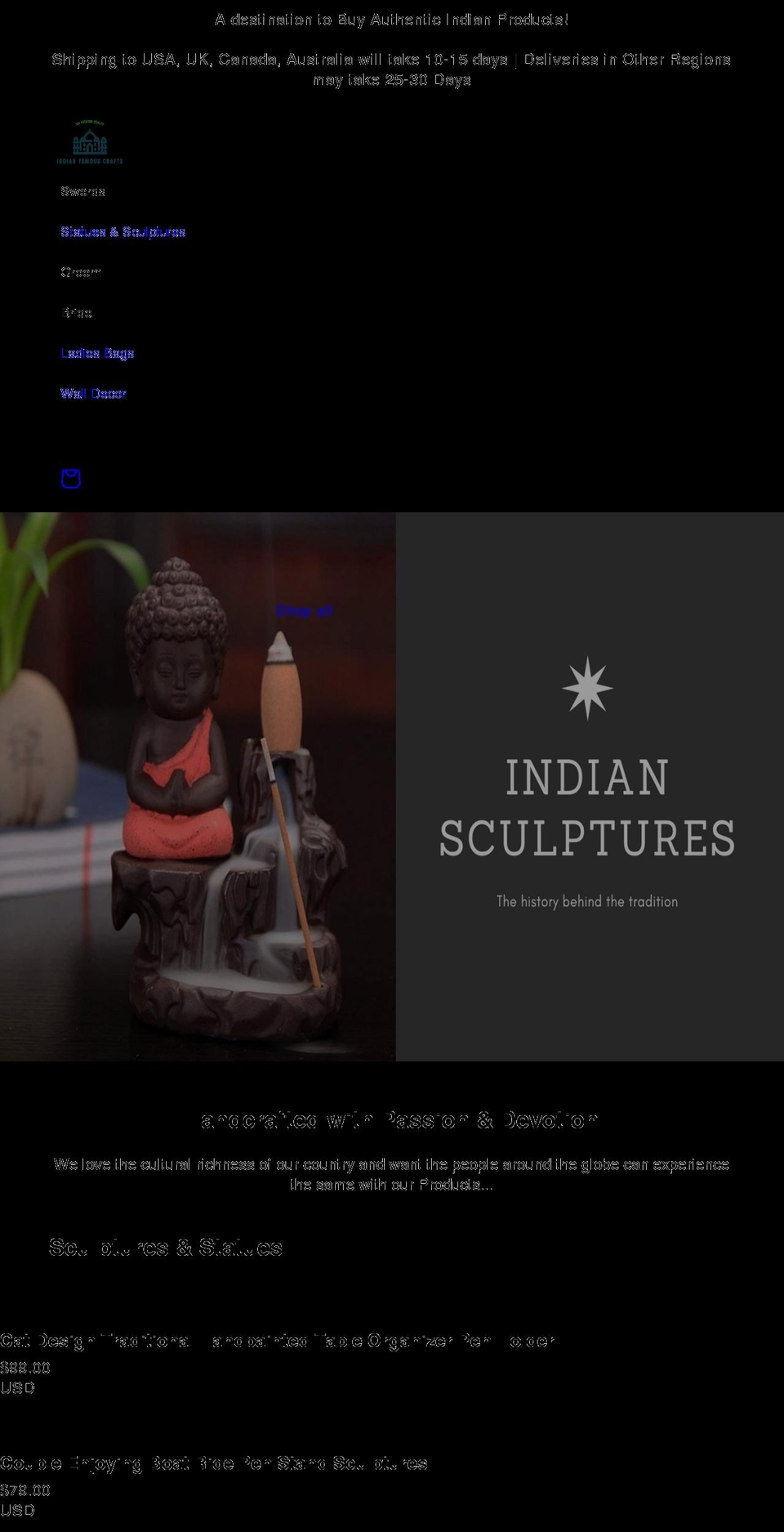 indianfamouscrafts.com shopify website screenshot
