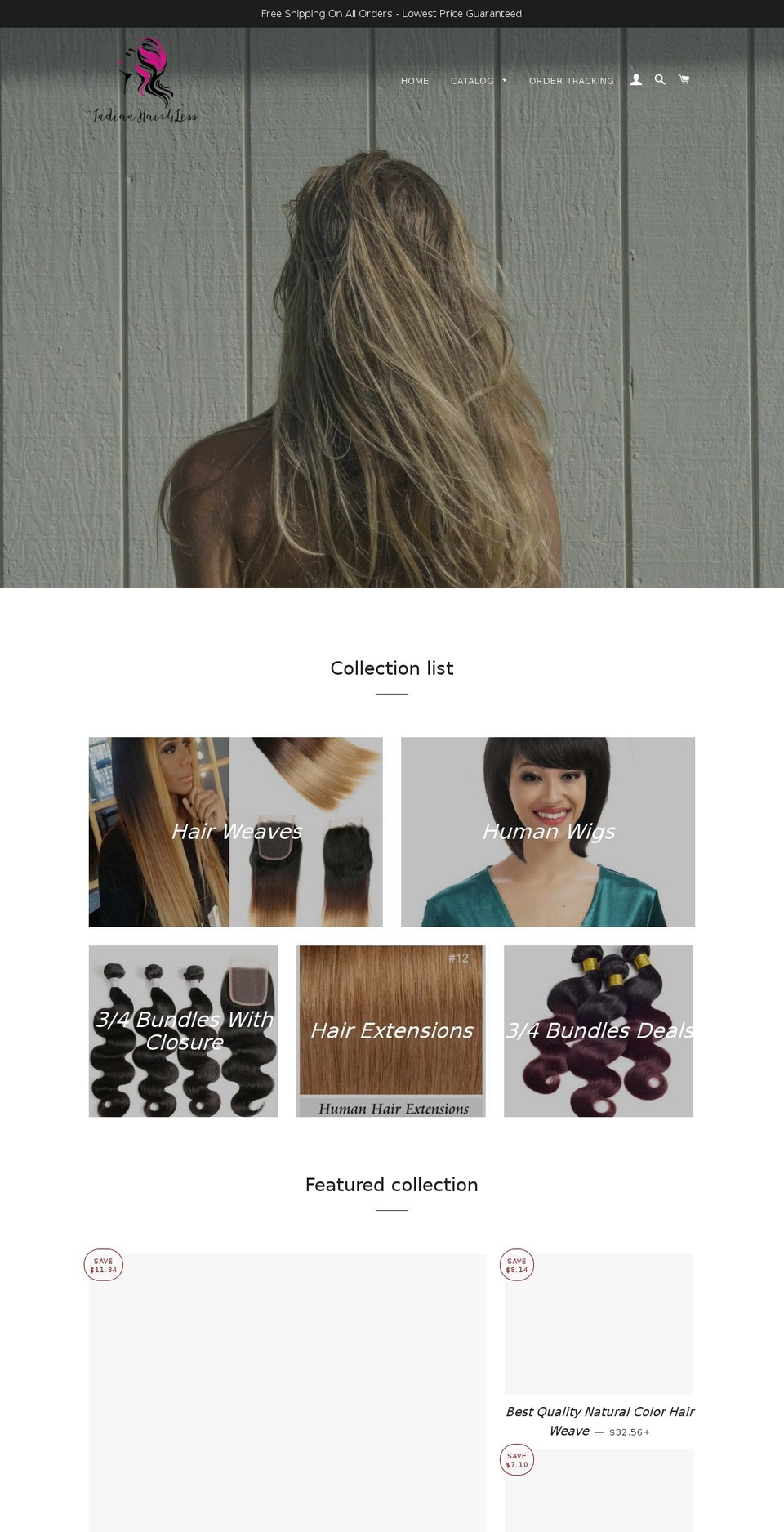 indianhair4less.com — Shopify storefront screenshot