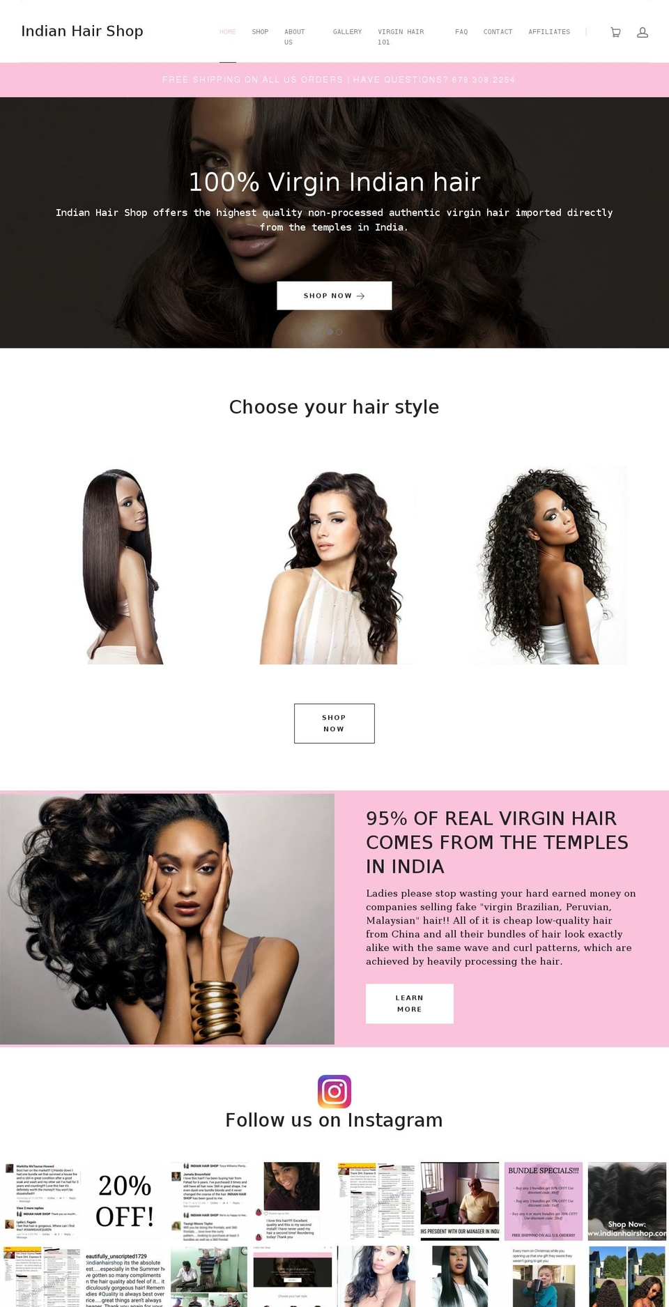 indianhairshop.com shopify website screenshot