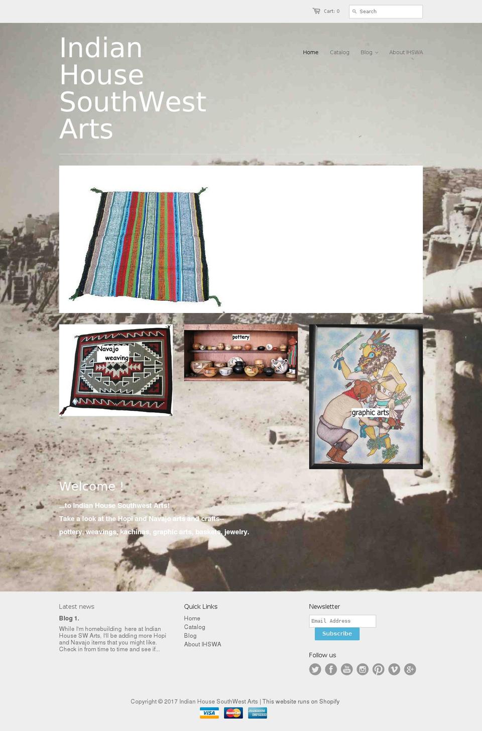 indianhousesouthwestarts.com shopify website screenshot